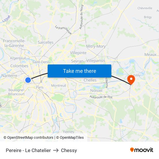 Pereire - Le Chatelier to Chessy map