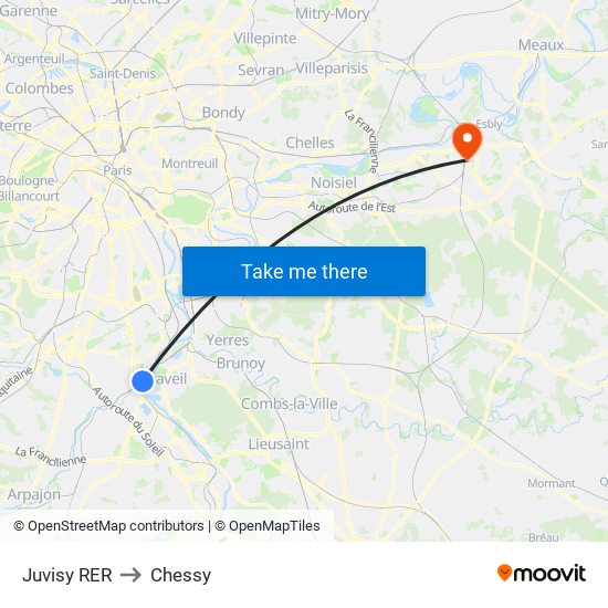 Juvisy RER to Chessy map