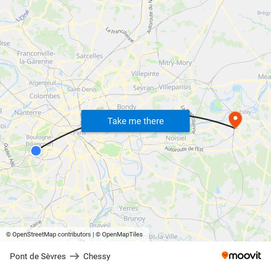 Pont de Sèvres to Chessy map