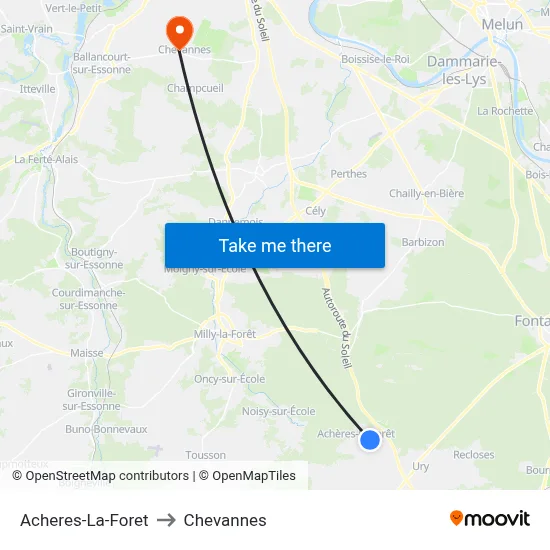 Acheres-La-Foret to Chevannes map