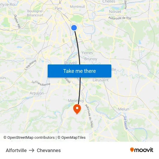 Alfortville to Chevannes map