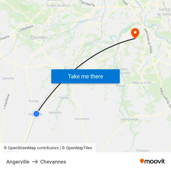 Angerville to Chevannes map