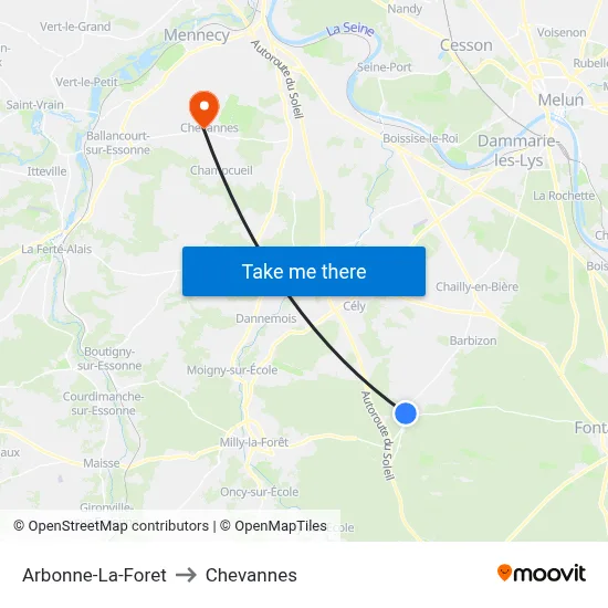 Arbonne-La-Foret to Chevannes map