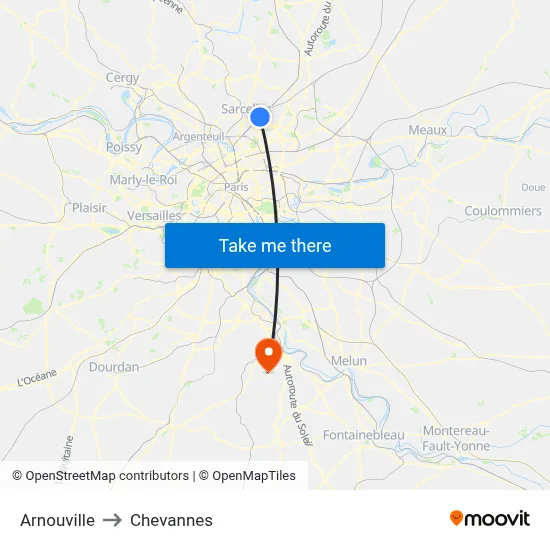 Arnouville to Chevannes map