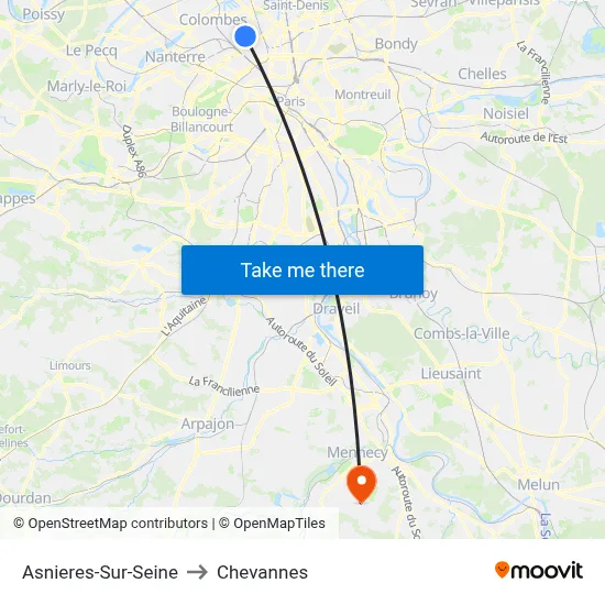 Asnieres-Sur-Seine to Chevannes map