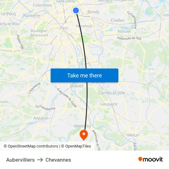 Aubervilliers to Chevannes map