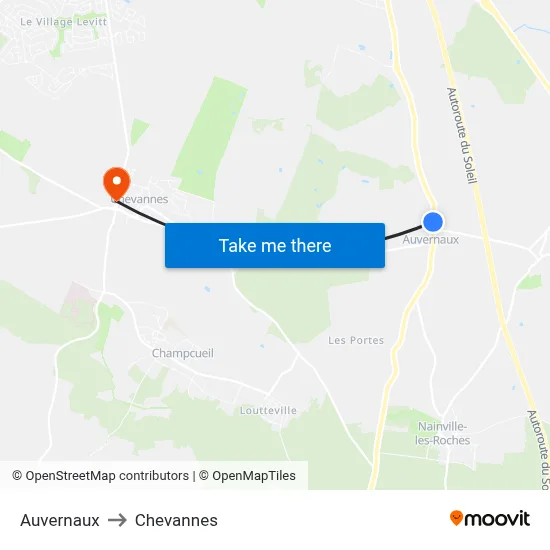 Auvernaux to Chevannes map