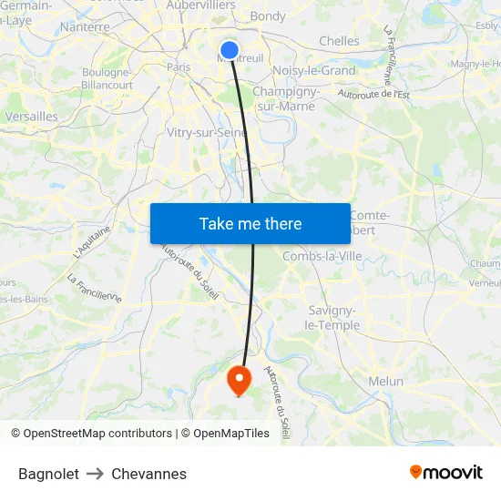 Bagnolet to Chevannes map