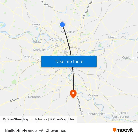 Baillet-En-France to Chevannes map