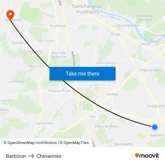 Barbizon to Chevannes map