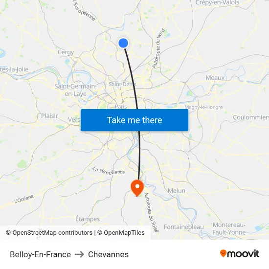 Belloy-En-France to Chevannes map