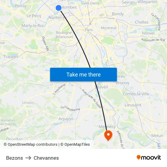 Bezons to Chevannes map