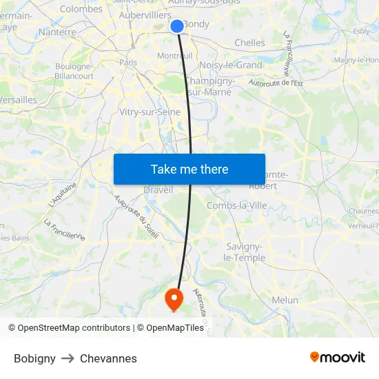 Bobigny to Chevannes map