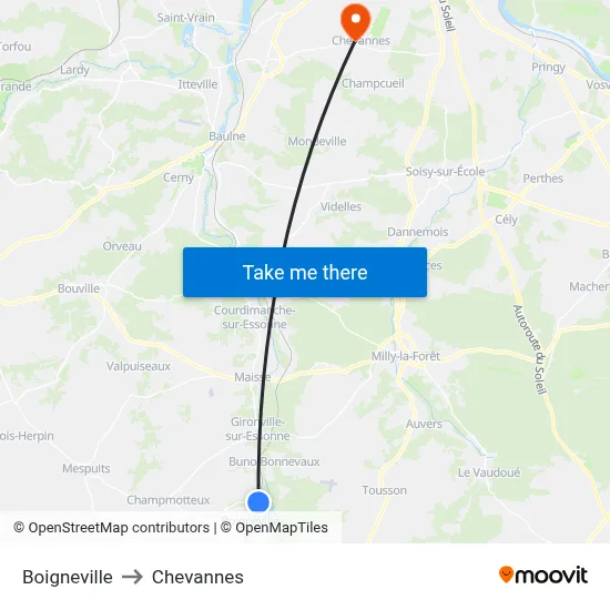 Boigneville to Chevannes map