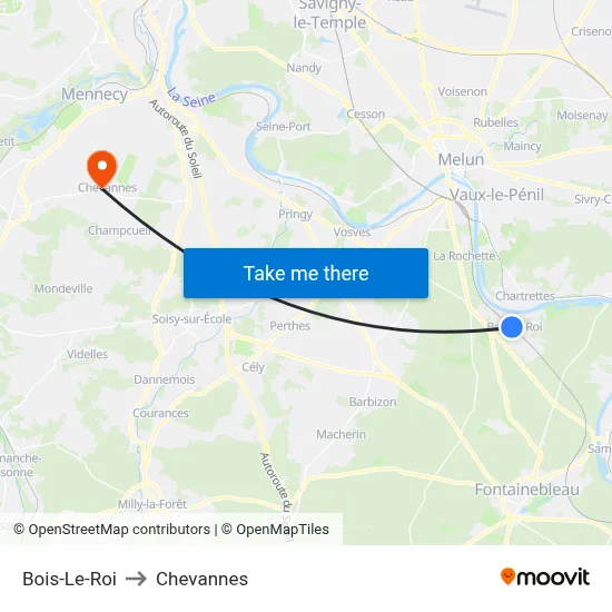 Bois-Le-Roi to Chevannes map