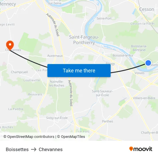 Boissettes to Chevannes map