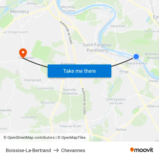 Boissise-La-Bertrand to Chevannes map