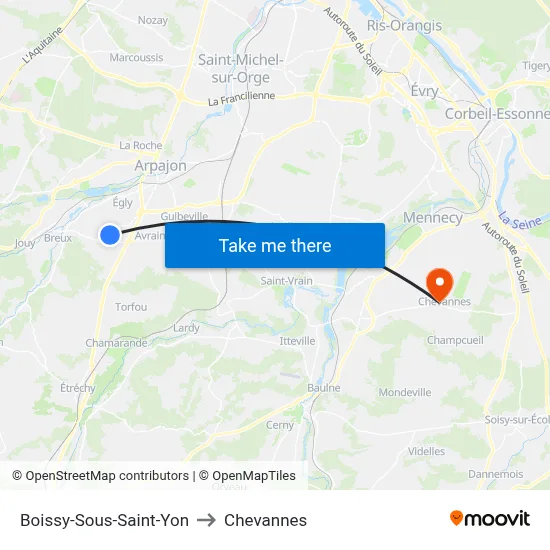 Boissy-Sous-Saint-Yon to Chevannes map