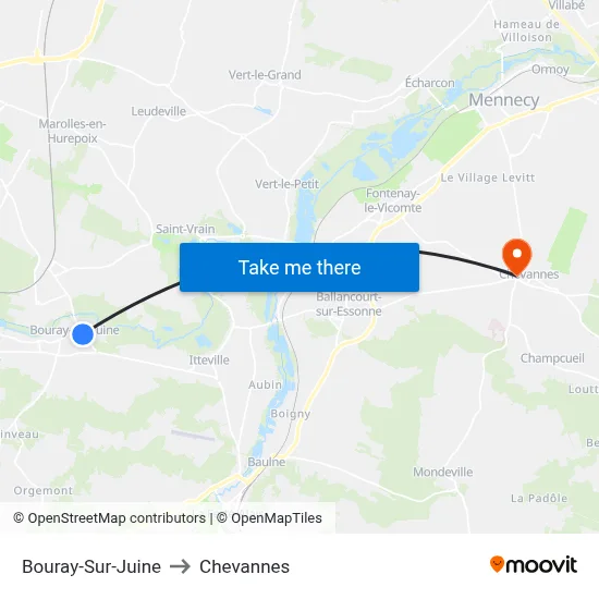 Bouray-Sur-Juine to Chevannes map