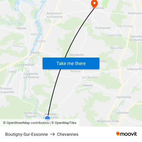 Boutigny-Sur-Essonne to Chevannes map
