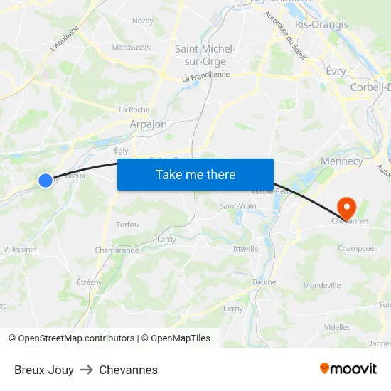 Breux-Jouy to Chevannes map