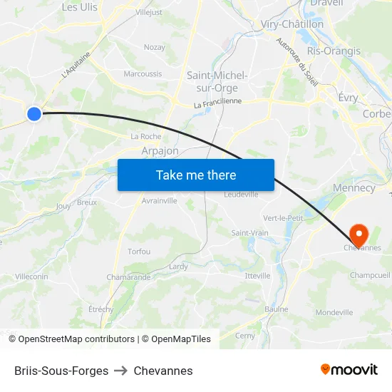 Briis-Sous-Forges to Chevannes map