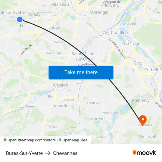 Bures-Sur-Yvette to Chevannes map