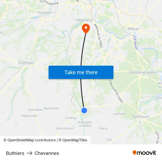 Buthiers to Chevannes map
