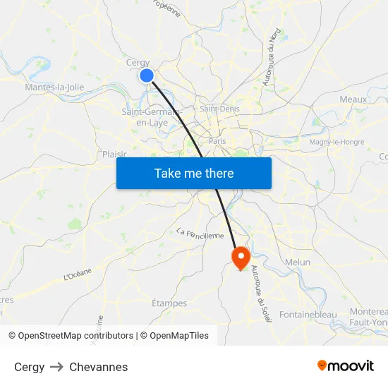 Cergy to Chevannes map