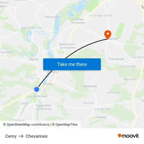 Cerny to Chevannes map