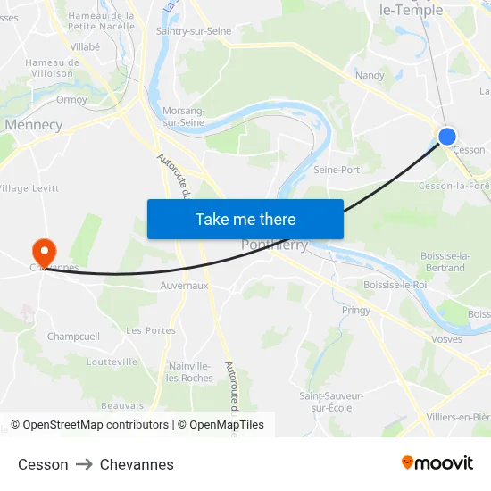 Cesson to Chevannes map
