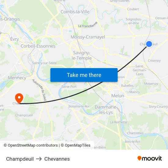 Champdeuil to Chevannes map