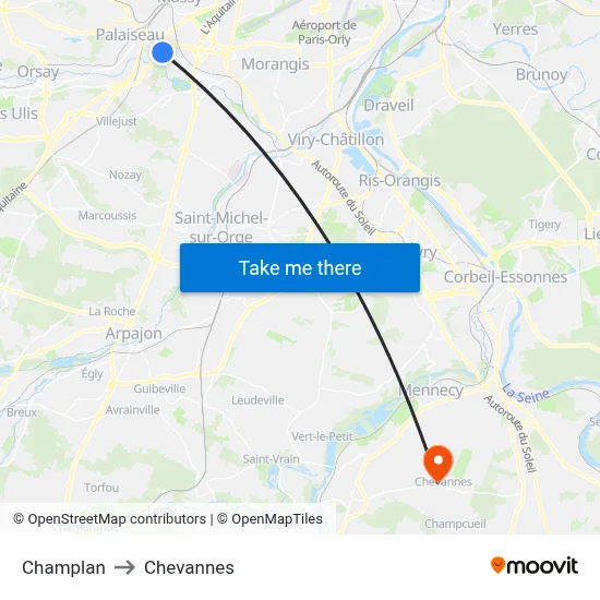 Champlan to Chevannes map