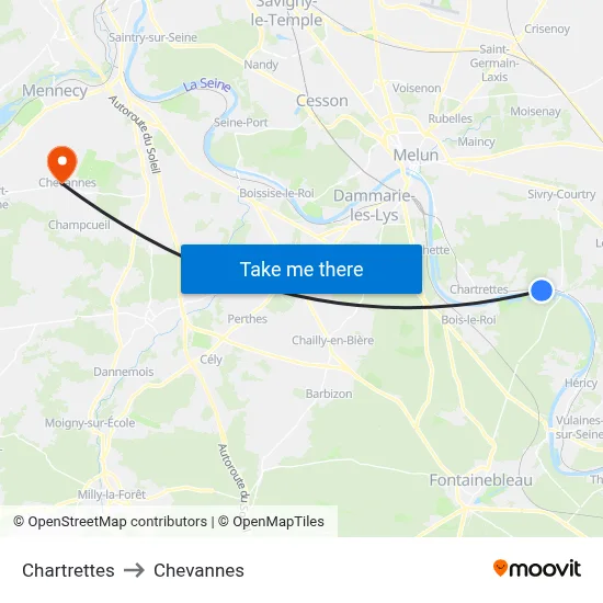 Chartrettes to Chevannes map