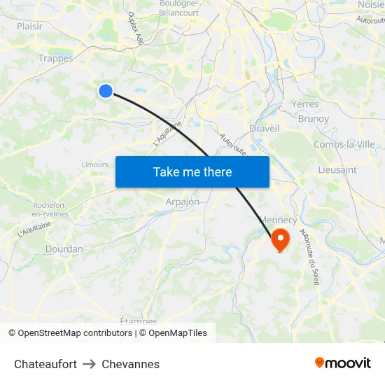 Chateaufort to Chevannes map