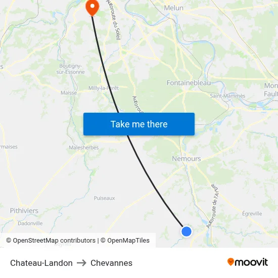 Chateau-Landon to Chevannes map
