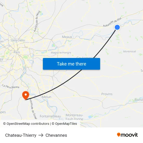 Chateau-Thierry to Chevannes map