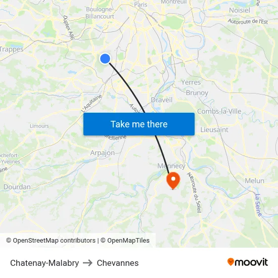 Chatenay-Malabry to Chevannes map
