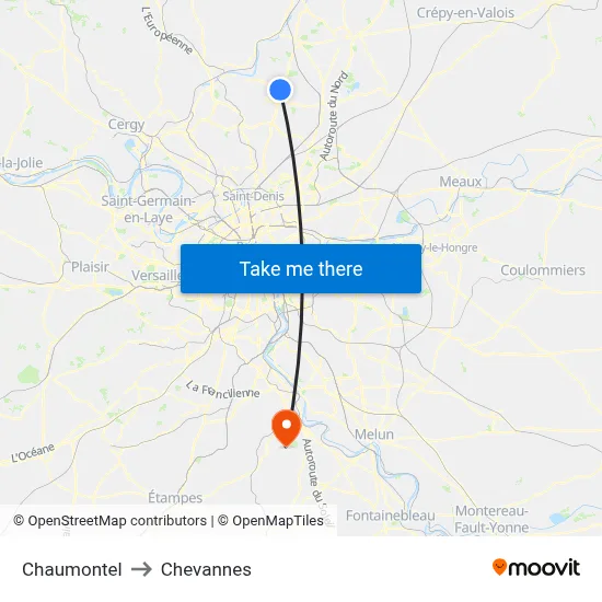 Chaumontel to Chevannes map