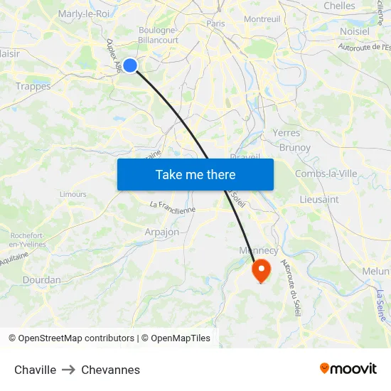 Chaville to Chevannes map
