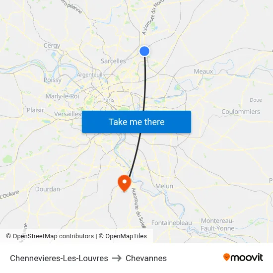 Chennevieres-Les-Louvres to Chevannes map