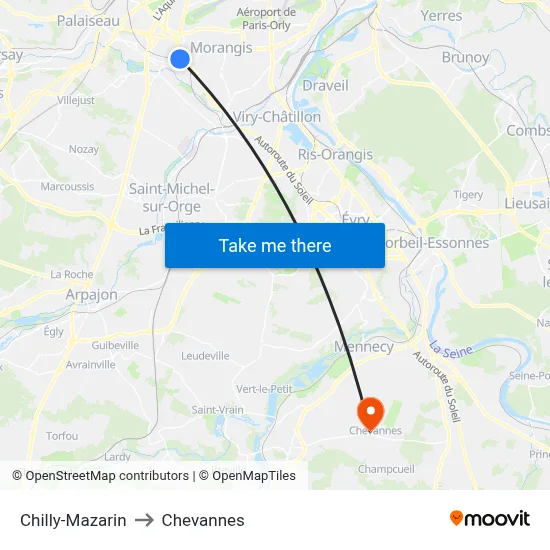 Chilly-Mazarin to Chevannes map