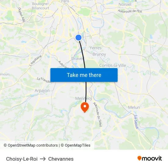 Choisy-Le-Roi to Chevannes map