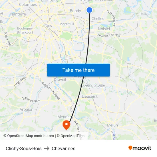 Clichy-Sous-Bois to Chevannes map