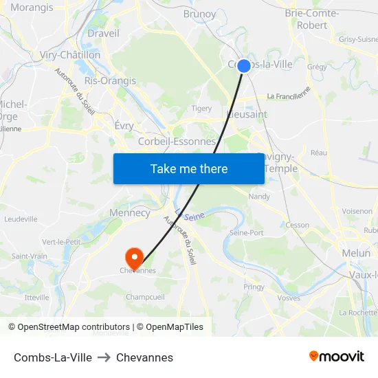 Combs-La-Ville to Chevannes map