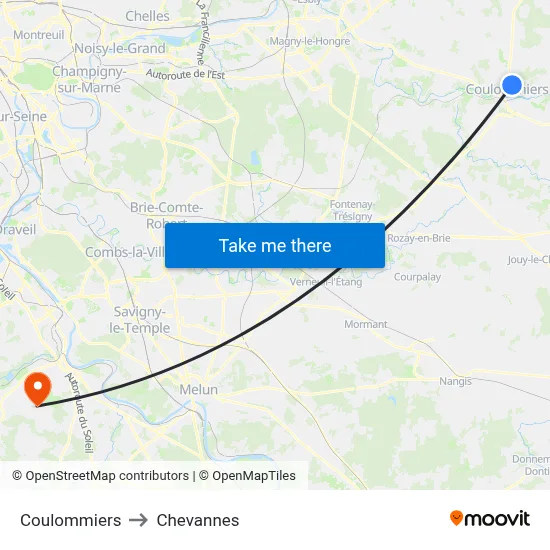 Coulommiers to Chevannes map