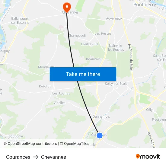 Courances to Chevannes map