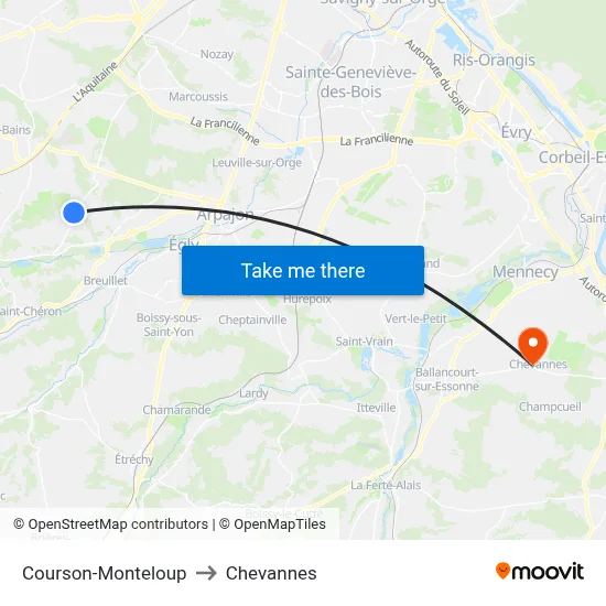 Courson-Monteloup to Chevannes map