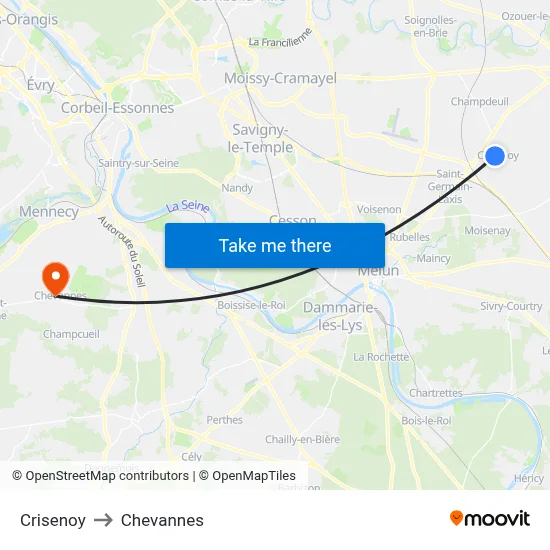 Crisenoy to Chevannes map