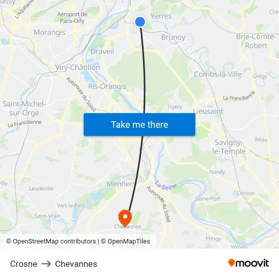 Crosne to Chevannes map